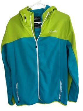 Dare 2b Women’s Teal & Neon Green Colorblock Hooded Softshell Jacket Size 14